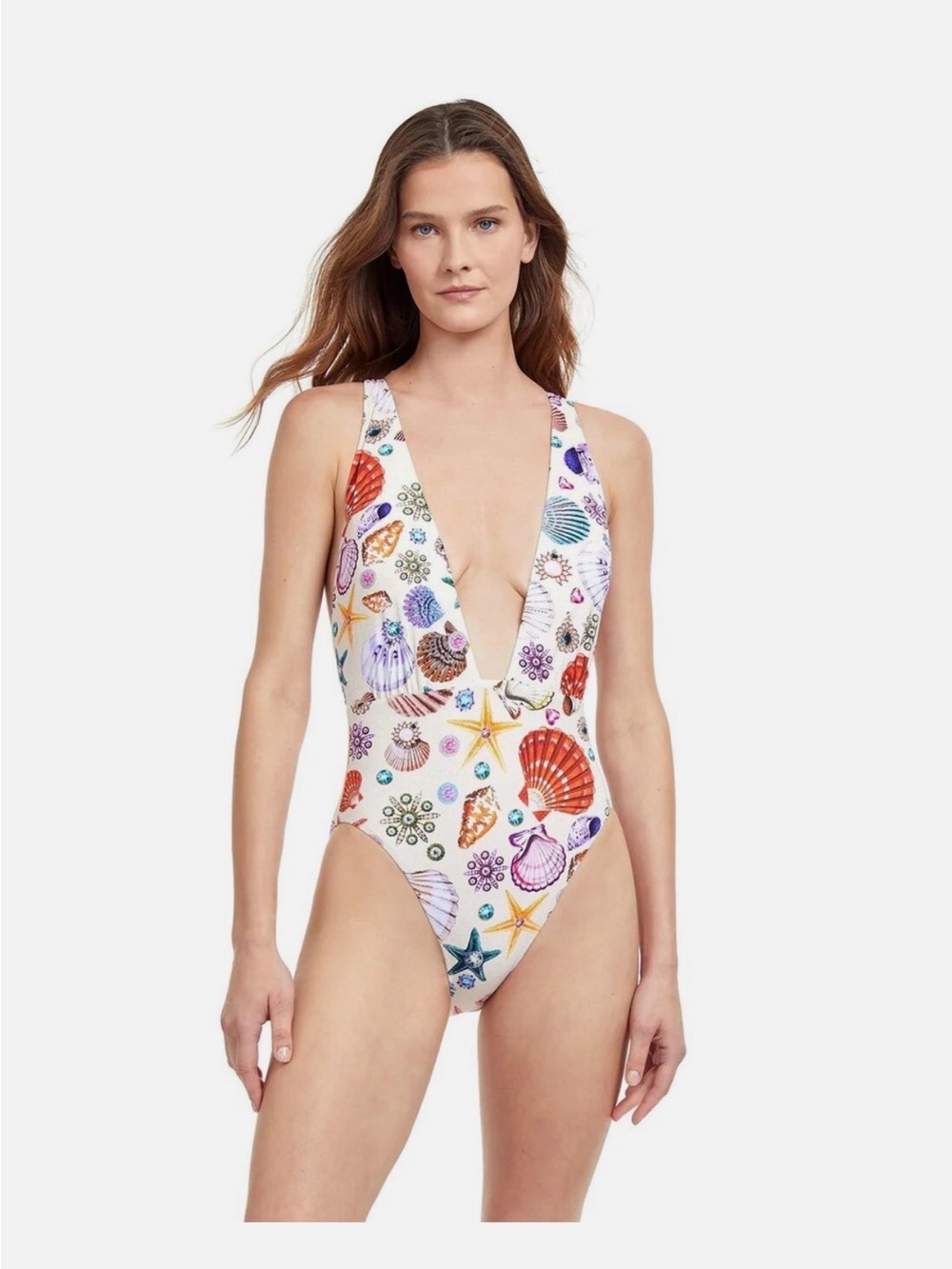 Gottex White Seashell Print Plunge One-Piece